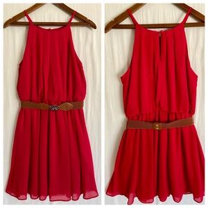 Brand new red mini dress with belt